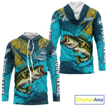 Load image into Gallery viewer, Custom Hooded Largemouth Bass Fishing Long Sleeve Tournament Shirts, Bass Fishing Shirts For Men NHT508