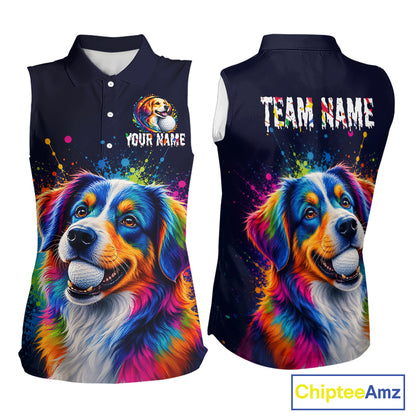 Personalized Australian Shepherd Womens Sleeveless Golf Polo Shirt - Custom Dog Lover Team Name Jersey