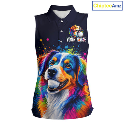 Personalized Australian Shepherd Womens Sleeveless Golf Polo Shirt - Custom Dog Lover Team Name Jersey