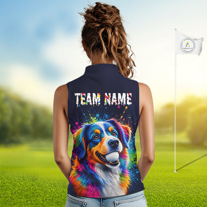 Person wearing a sleeveless shirt with a colorful dog graphic and 'TEAM NAME' text on a blurred outdoor background.
