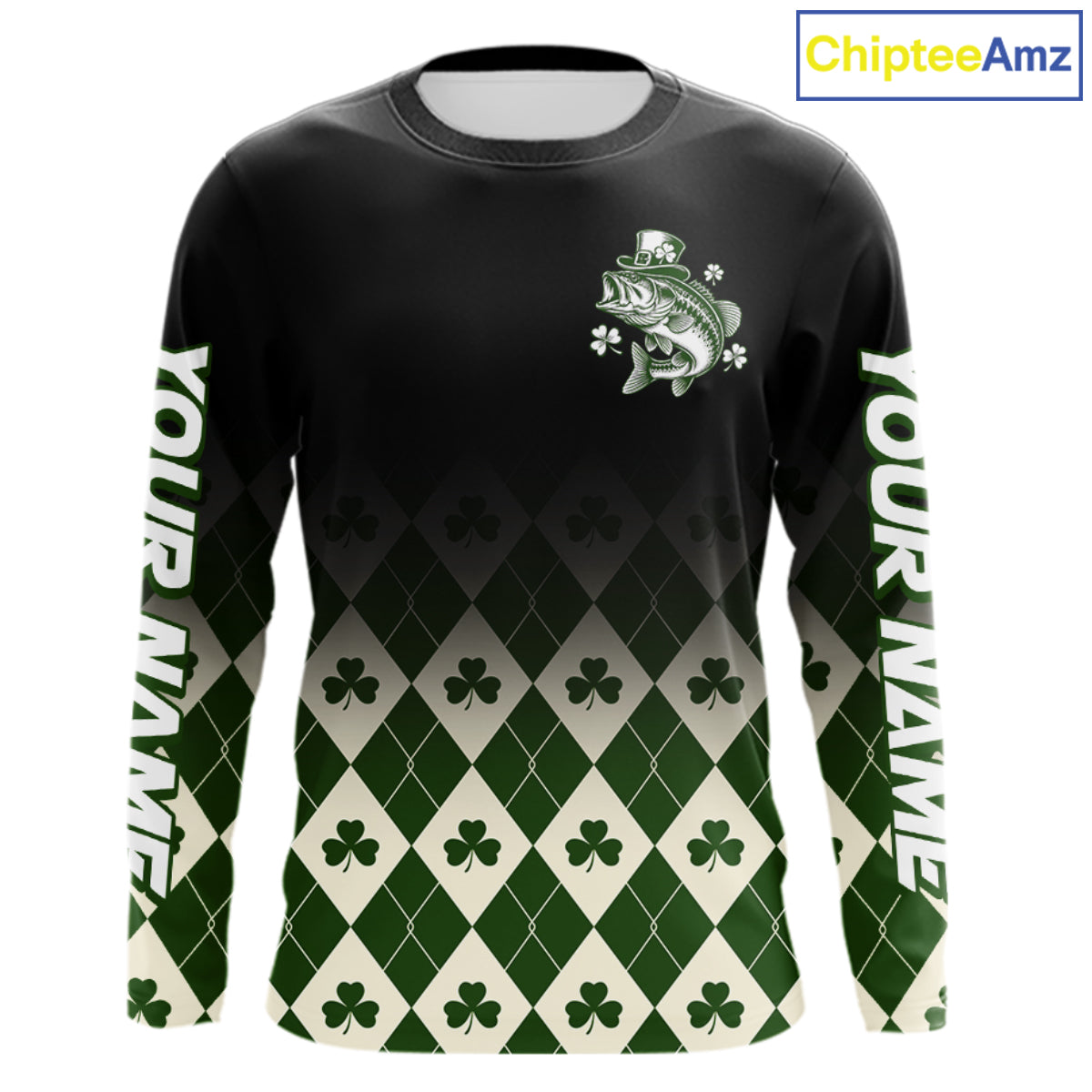St. Patrick’S Day Bass Fishing Shirt, Shamrock Argyle Long Sleeve Shirt For Anglers NHT1484