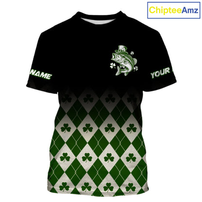St. Patrick’S Day Bass Fishing Shirt, Shamrock Argyle Short Sleeve Shirt For Anglers NHT1484