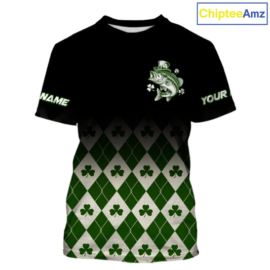 St. Patrick’S Day Bass Fishing Shirt, Shamrock Argyle Short Sleeve Shirt For Anglers NHT1484