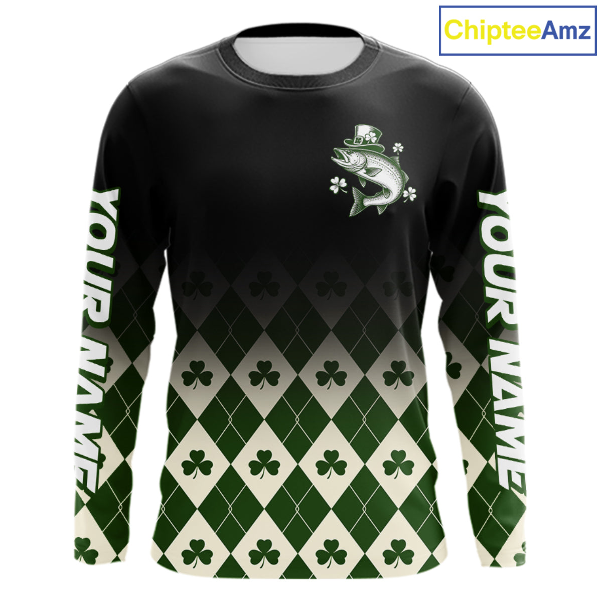 St. Patrick’S Day Chinook Salmon Fishing Shirt, Shamrock Argyle Long Sleeve Shirt For Anglers NHT1485
