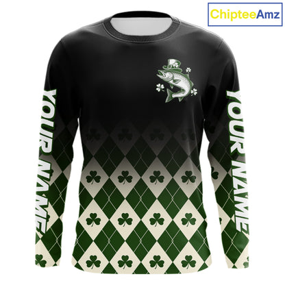 St. Patrick’S Day Chinook Salmon Fishing Shirt, Shamrock Argyle Long Sleeve Shirt For Anglers NHT1485