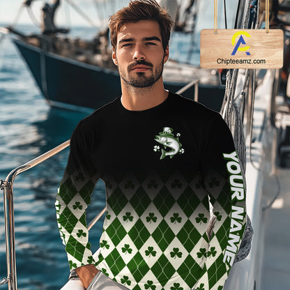 St. Patrick’S Day Chinook Salmon Fishing Shirt, Shamrock Argyle Long Sleeve Shirt For Anglers NHT1485