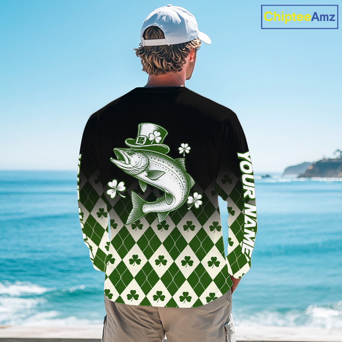 St. Patrick’S Day Chinook Salmon Fishing Shirt, Shamrock Argyle Long Sleeve Shirt For Anglers NHT1485
