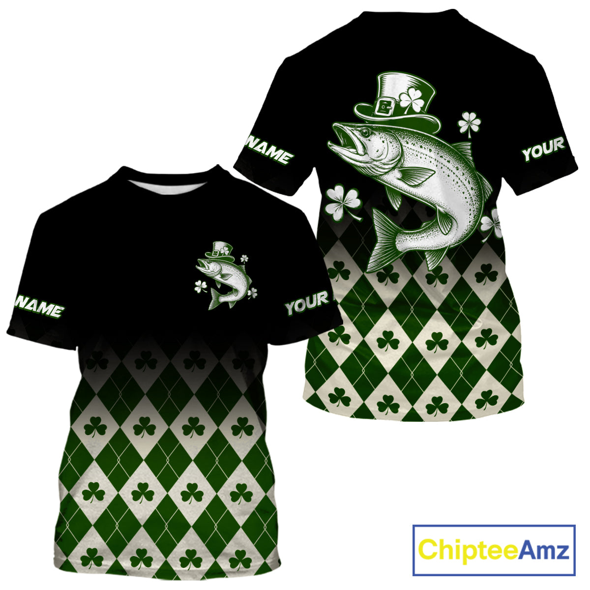 St. Patrick’S Day Chinook Salmon Fishing Shirt, Shamrock Argyle Short Sleeve Shirt For Anglers NHT1485