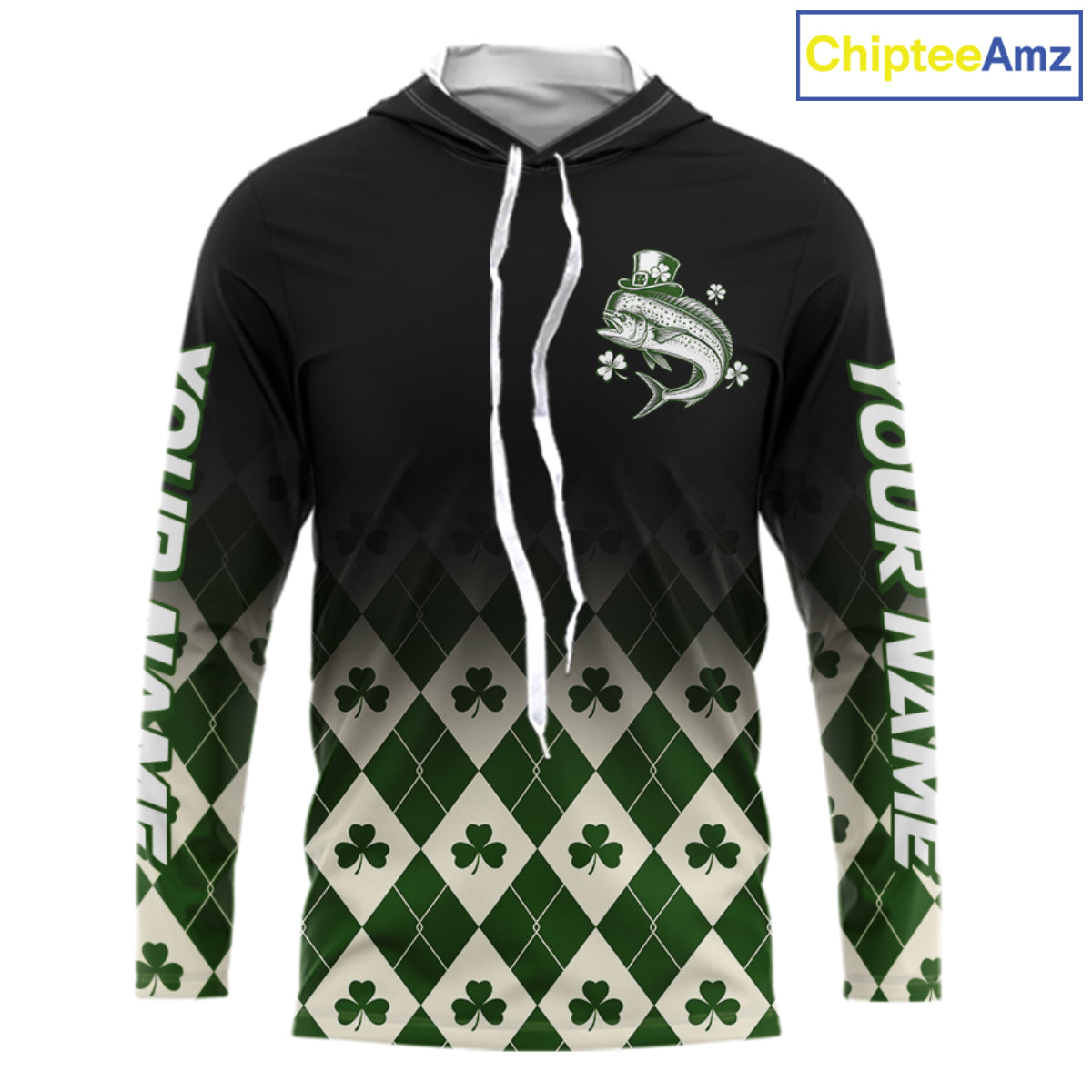 St. Patrick’S Day Mahi Mahi Fishing Shirt, Shamrock Argyle Hooded Long Sleeve Shirt For Anglers NHT1486