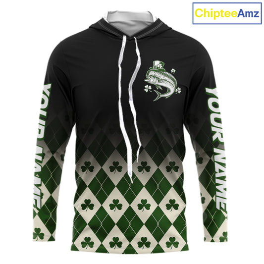 St. Patrick’S Day Mahi Mahi Fishing Shirt, Shamrock Argyle Hooded Long Sleeve Shirt For Anglers NHT1486