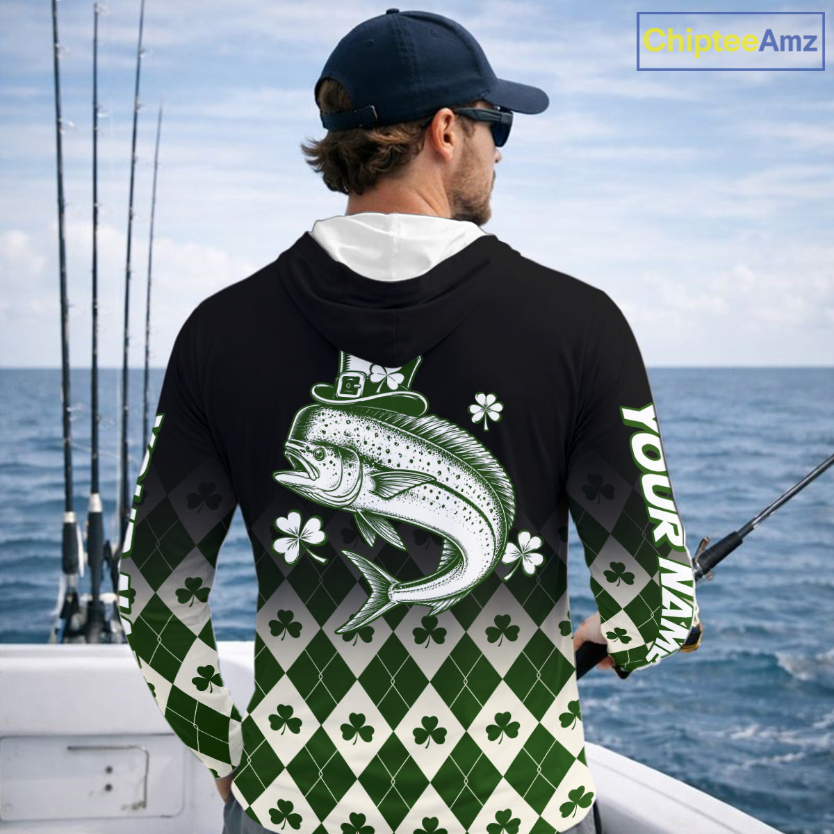 St. Patrick’S Day Mahi Mahi Fishing Shirt, Shamrock Argyle Hooded Long Sleeve Shirt For Anglers NHT1486