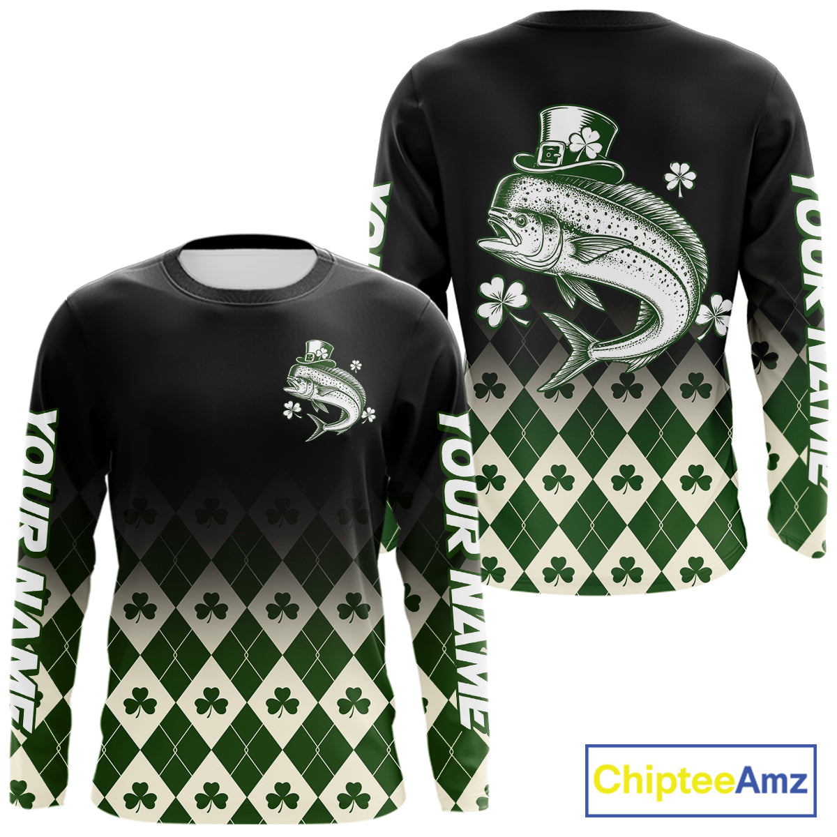 St. Patrick’S Day Mahi Mahi Fishing Shirt, Shamrock Argyle Long Sleeve Shirt For Anglers NHT1486