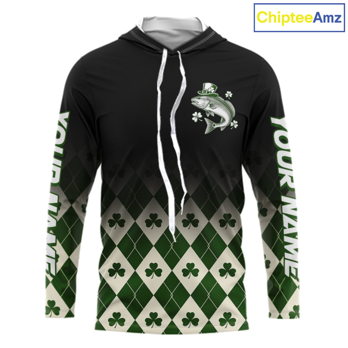 St. Patrick’S Day Redfish Fishing Shirt, Shamrock Argyle Hooded Long Sleeve Shirt For Anglers NHT1487