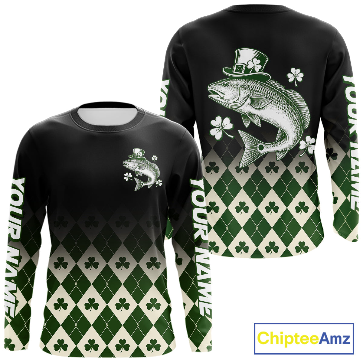 St. Patrick’S Day Redfish Fishing Shirt, Shamrock Argyle Long Sleeve Shirt For Anglers NHT1487