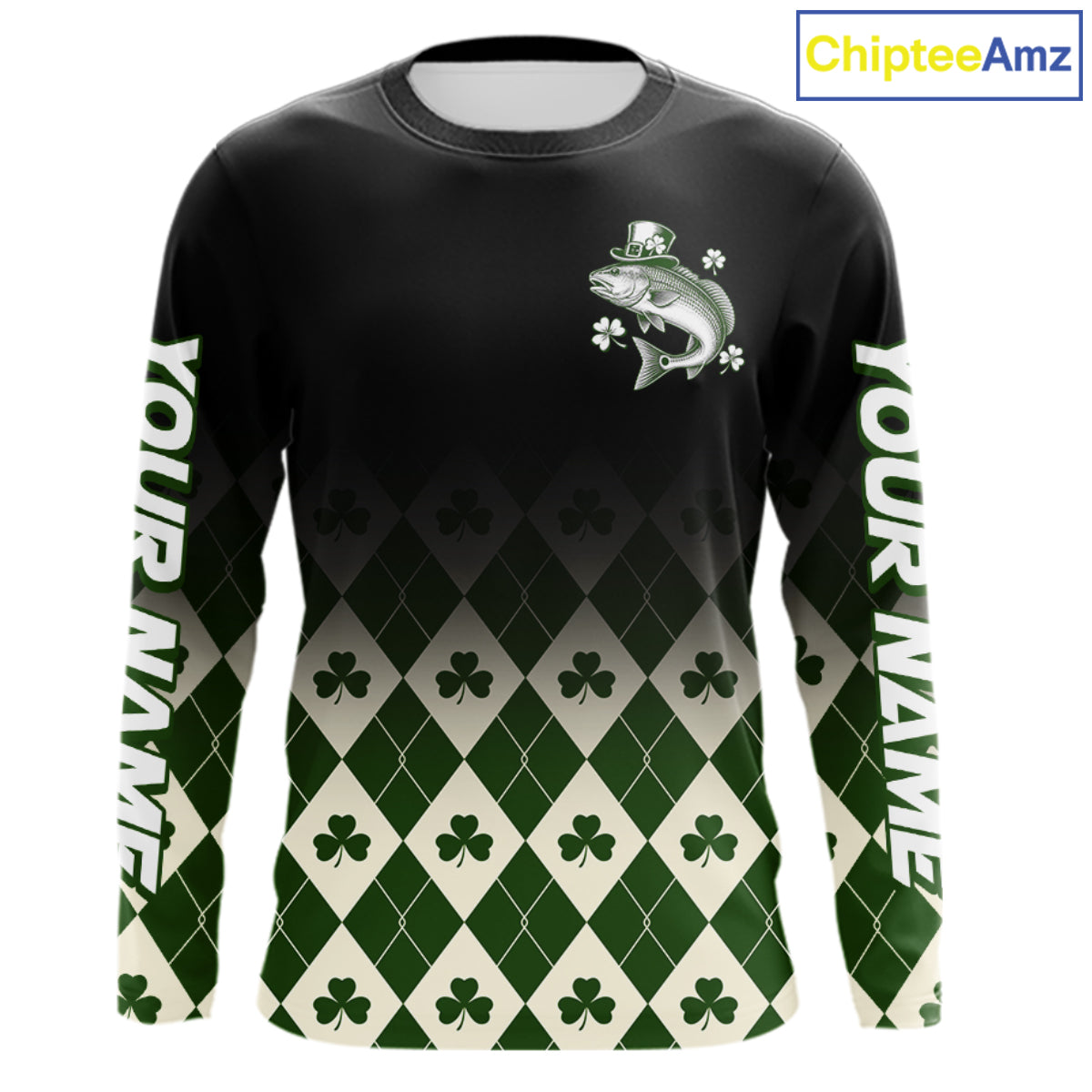 St. Patrick’S Day Redfish Fishing Shirt, Shamrock Argyle Long Sleeve Shirt For Anglers NHT1487