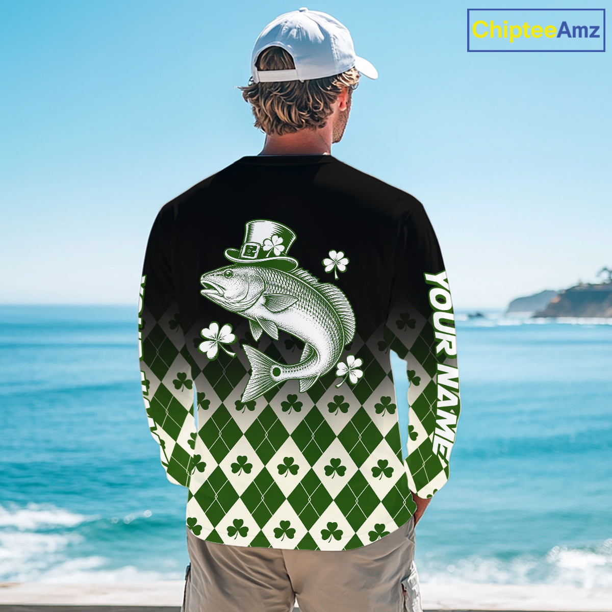 St. Patrick’S Day Redfish Fishing Shirt, Shamrock Argyle Long Sleeve Shirt For Anglers NHT1487