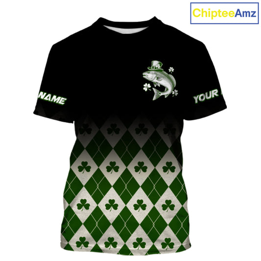 St. Patrick’S Day Redfish Fishing Shirt, Shamrock Argyle Short Sleeve Shirt For Anglers NHT1487