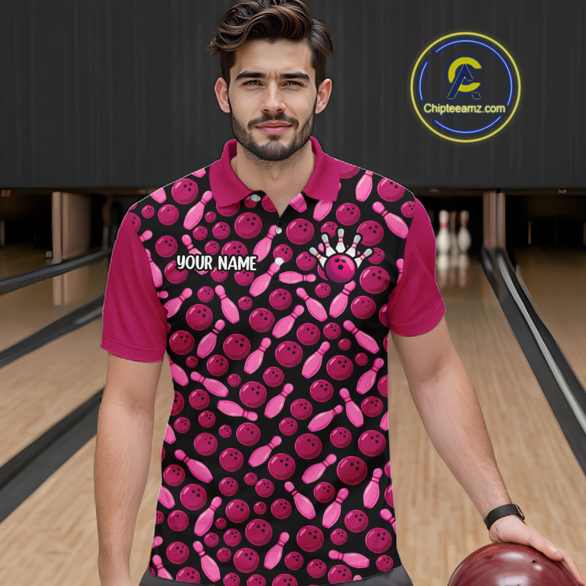 Breast Cancer Awareness Pink Ribbon Bowling Polo Shirt For Men Custom USA Flag Team Tournament Jersey NHT1634