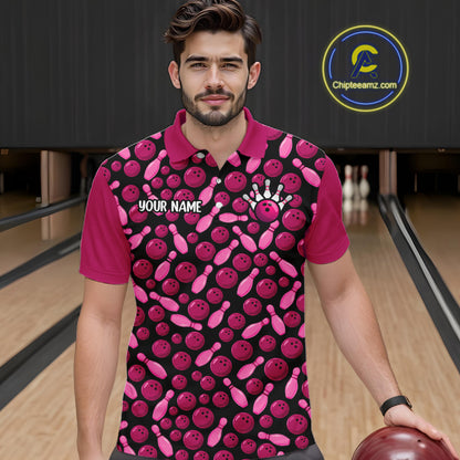 Breast Cancer Awareness Pink Ribbon Bowling Polo Shirt For Men Custom USA Flag Team Tournament Jersey NHT1634