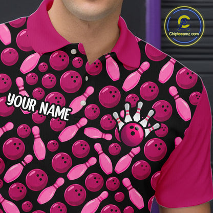 Breast Cancer Awareness Pink Ribbon Bowling Polo Shirt For Men Custom USA Flag Team Tournament Jersey NHT1634