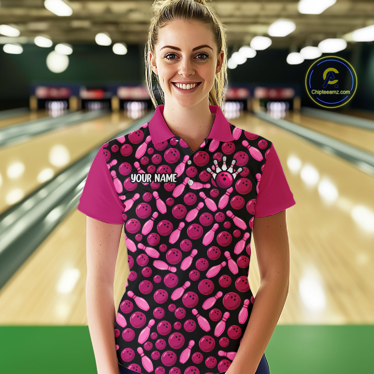 Breast Cancer Awareness Pink Ribbon Bowling Polo Shirt For Women Custom USA Flag Team Tournament Jersey NHT1634