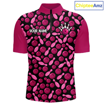 Breast Cancer Awareness Pink Ribbon Bowling Polo Shirt For Men Custom USA Flag Team Tournament Jersey NHT1634