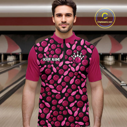 Breast Cancer Awareness Pink Ribbon Bowling Polo Shirt For Men Custom USA Flag Team Tournament Jersey NHT1634