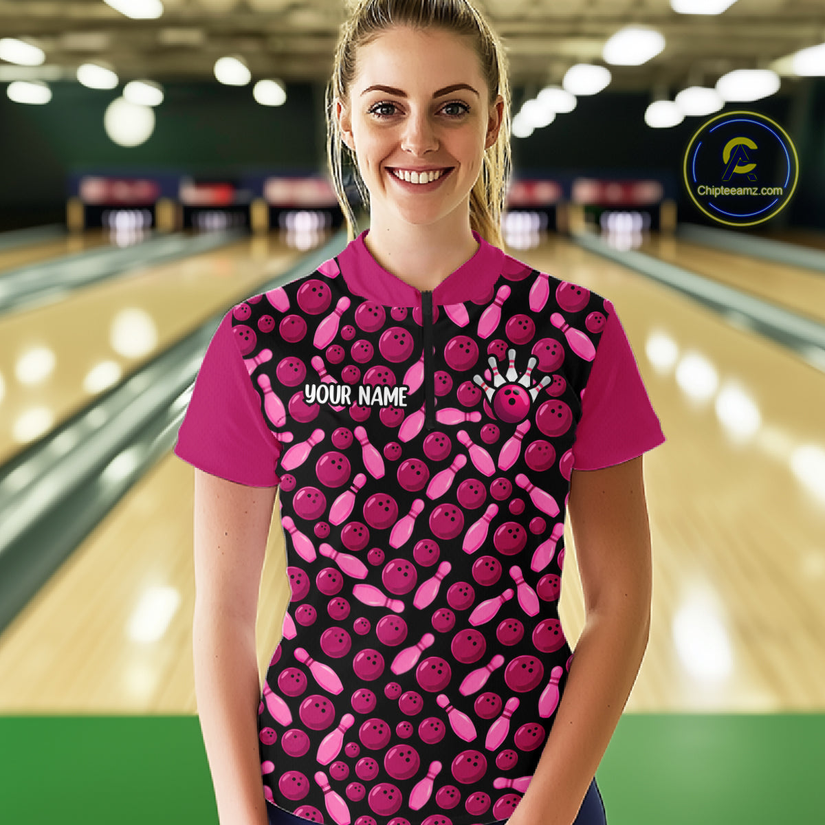 Breast Cancer Awareness Pink Ribbon Bowling Polo Shirt For Women Custom USA Flag Team Tournament Jersey NHT1634