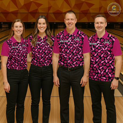 Breast Cancer Awareness Pink Ribbon Bowling Polo Shirt For Men Custom USA Flag Team Tournament Jersey NHT1634