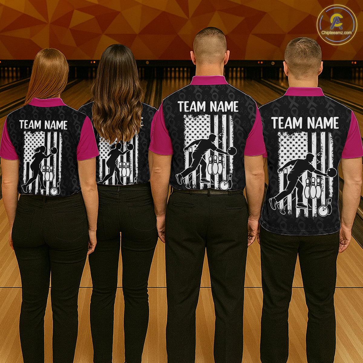 Breast Cancer Awareness Pink Ribbon Bowling Polo Shirt For Women Custom USA Flag Team Tournament Jersey NHT1634