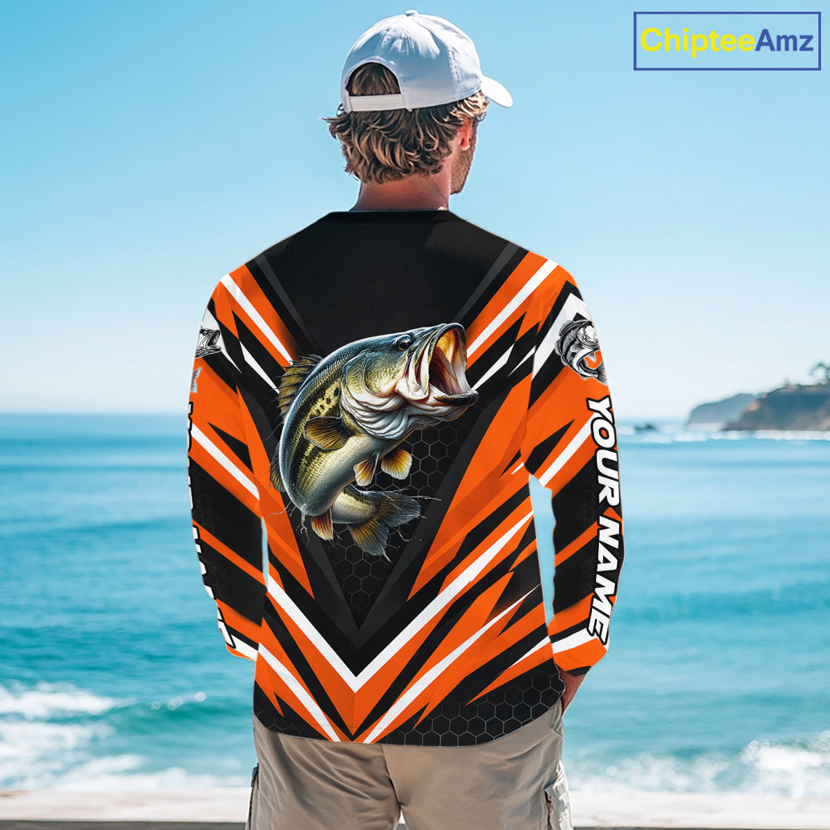 Largemouth Bass Fishing Long Sleeve Shirt Custom Orange Black Fish Performance Jersey NHT1638