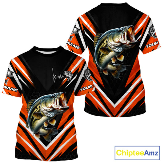 Largemouth Bass Fishing Short Sleeve Shirt Custom Orange Black Fish Performance Jersey NHT1638