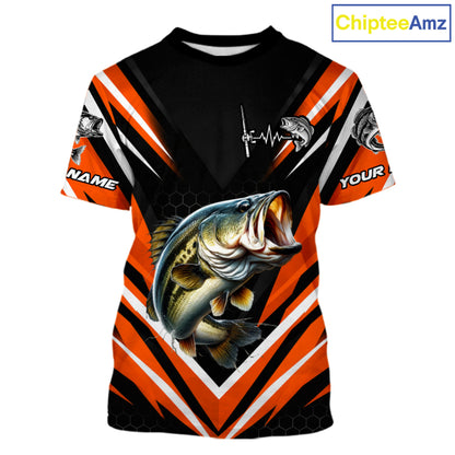 Largemouth Bass Fishing Short Sleeve Shirt Custom Orange Black Fish Performance Jersey NHT1638