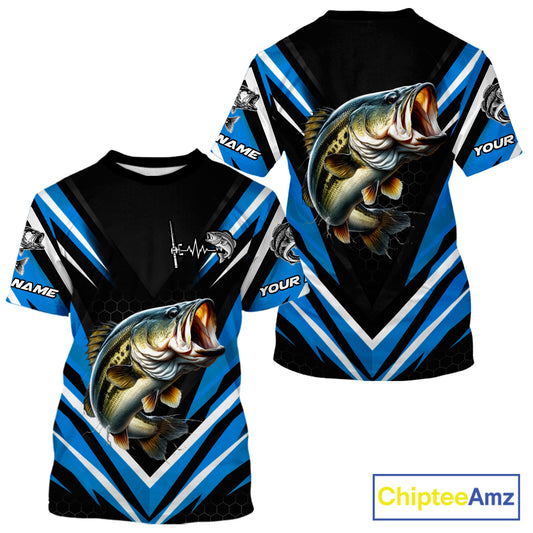 Largemouth Bass Fishing Short Sleeve Shirt Custom Blue Black Fish Performance Jersey NHT1641
