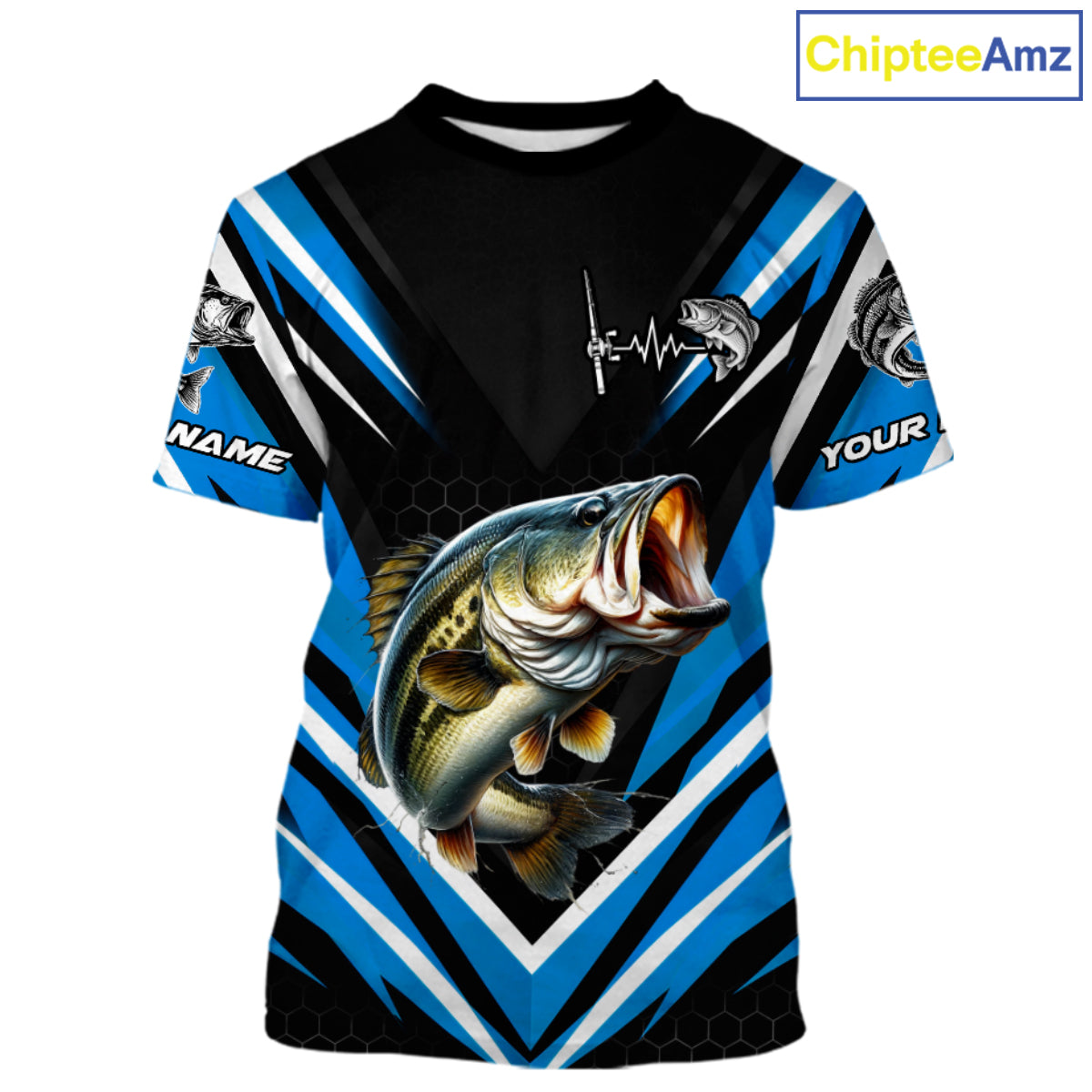 Largemouth Bass Fishing Short Sleeve Shirt Custom Blue Black Fish Performance Jersey NHT1641