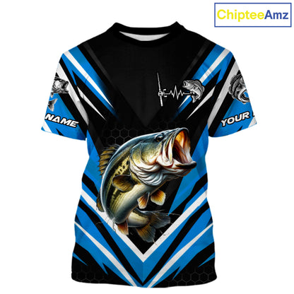 Largemouth Bass Fishing Short Sleeve Shirt Custom Blue Black Fish Performance Jersey NHT1641