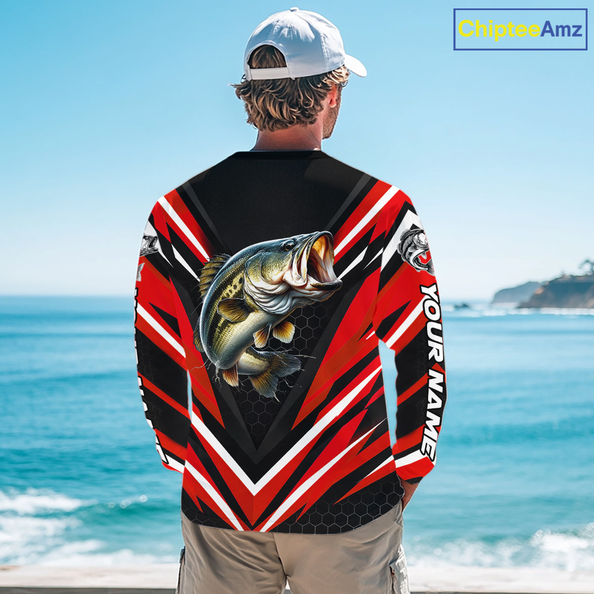Largemouth Bass Fishing Long Sleeve Shirt Custom Red Black Fish Performance Jersey NHT1642