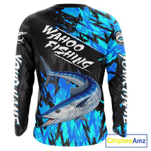Load image into Gallery viewer, Personalized Wahoo Blue Long Sleeve Performance Fishing Shirts, Fishing Shirt For Men NHT454