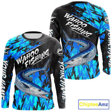 Load image into Gallery viewer, Personalized Wahoo Blue Long Sleeve Performance Fishing Shirts, Fishing Shirt For Men NHT454