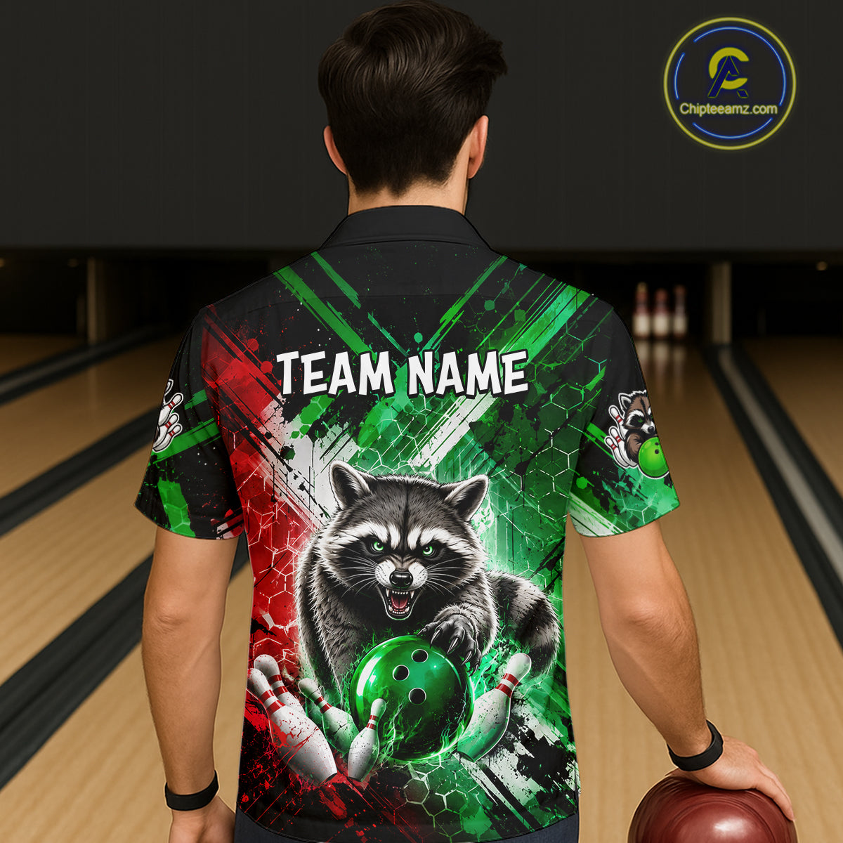 Raccoon Bowling Polo Team League Shirt, Men Bowling Jersey, Bowling League Team Gift NHT1489