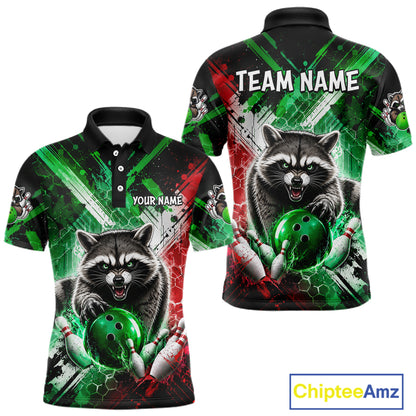 Raccoon Bowling Polo Team League Shirt, Men Bowling Jersey, Bowling League Team Gift NHT1489
