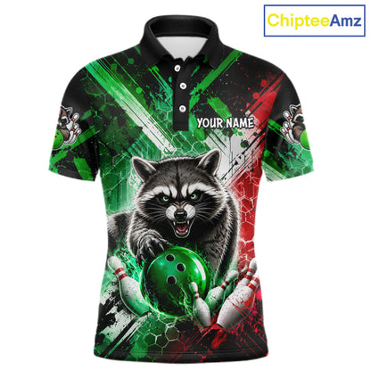 Raccoon Bowling Polo Team League Shirt, Men Bowling Jersey, Bowling League Team Gift NHT1489