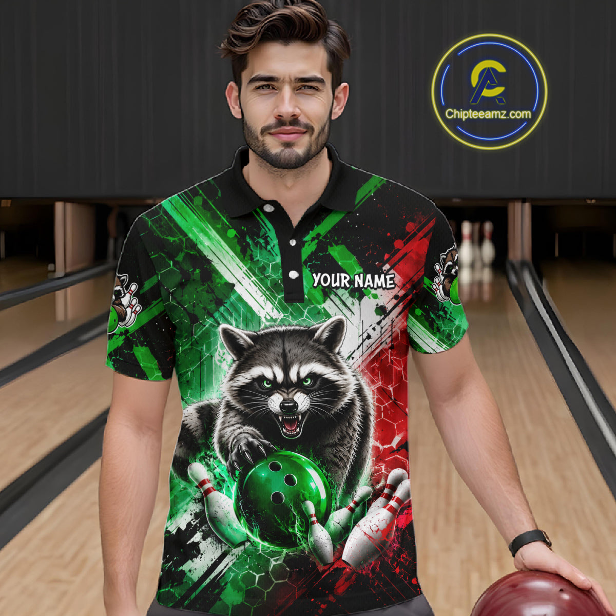Raccoon Bowling Polo Team League Shirt, Men Bowling Jersey, Bowling League Team Gift NHT1489