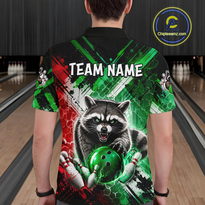 Raccoon Bowling Polo Team League Shirt, Men Bowling Jersey, Bowling League Team Gift NHT1489