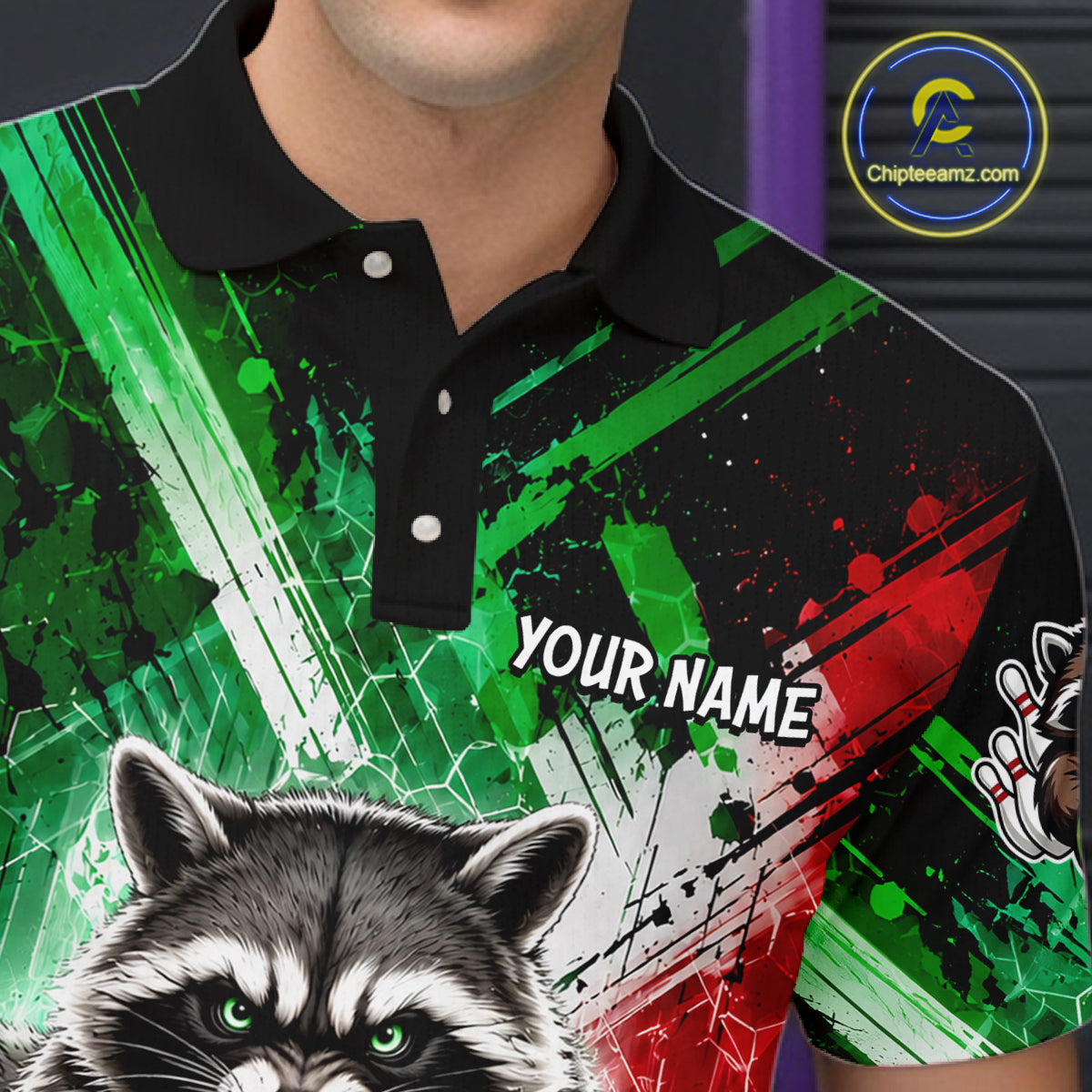 Raccoon Bowling Polo Team League Shirt, Men Bowling Jersey, Bowling League Team Gift NHT1489