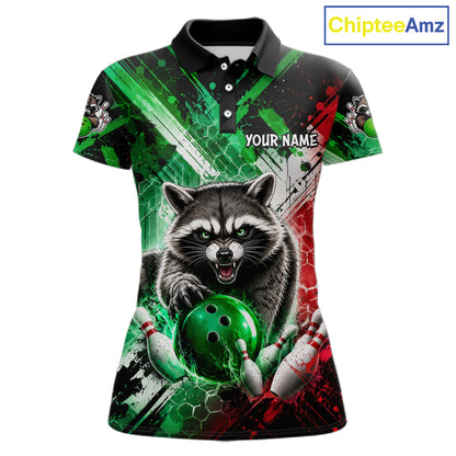 Raccoon Bowling Polo Team League Shirt, Women Bowling Jersey, Bowling League Team Gift NHT1489