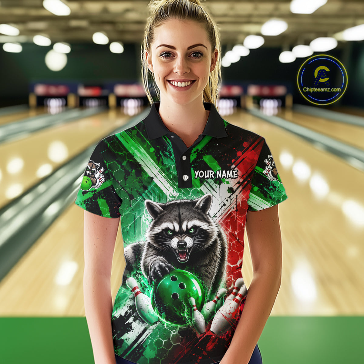 Raccoon Bowling Polo Team League Shirt, Women Bowling Jersey, Bowling League Team Gift NHT1489