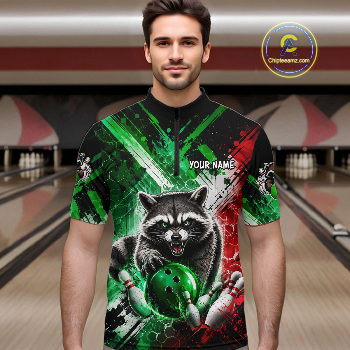 Raccoon Bowling Polo Team League Shirt, Men Bowling Jersey, Bowling League Team Gift NHT1489