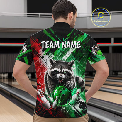 Raccoon Bowling Polo Team League Shirt, Men Bowling Jersey, Bowling League Team Gift NHT1489