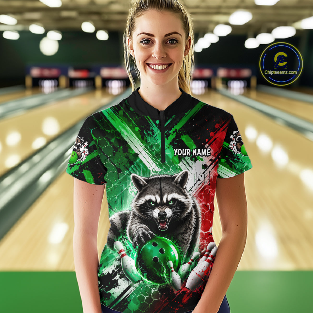 Raccoon Bowling Polo Team League Shirt, Women Bowling Jersey, Bowling League Team Gift NHT1489